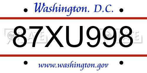 87XU998 District Of Columbia License Plate