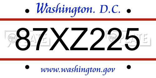 87XZ225 District Of Columbia License Plate