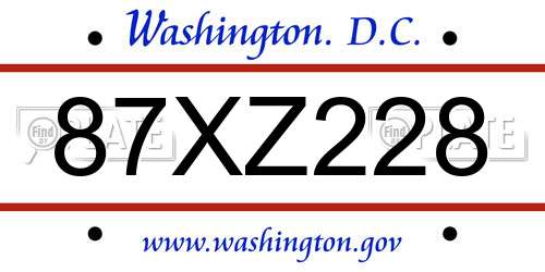 87XZ228 District Of Columbia License Plate