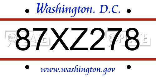 87XZ278 District Of Columbia License Plate