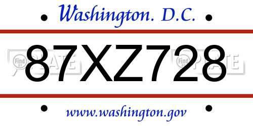 87XZ728 District Of Columbia License Plate