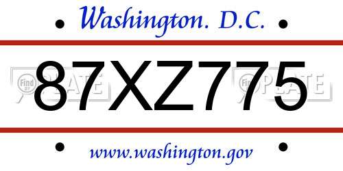 87XZ775 District Of Columbia License Plate