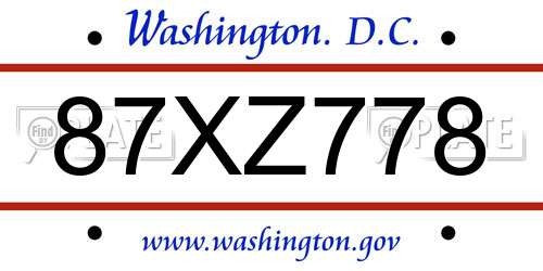 87XZ778 District Of Columbia License Plate