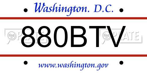 880BTV District Of Columbia License Plate