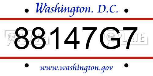88147G7 District Of Columbia License Plate