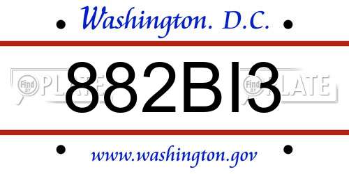 882BI3 District Of Columbia License Plate