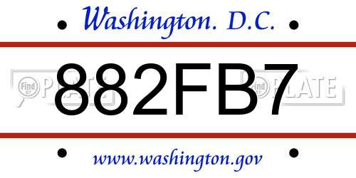 882FB7 District Of Columbia License Plate