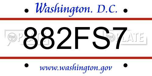 882FS7 District Of Columbia License Plate