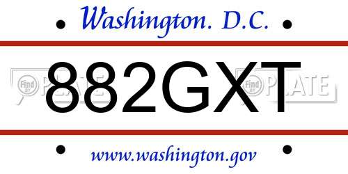 882GXT District Of Columbia License Plate
