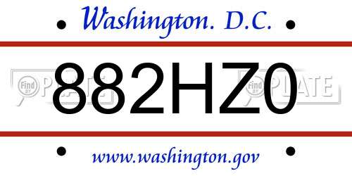 882HZ0 District Of Columbia License Plate