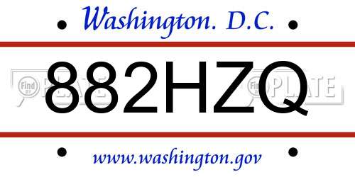 882HZQ District Of Columbia License Plate