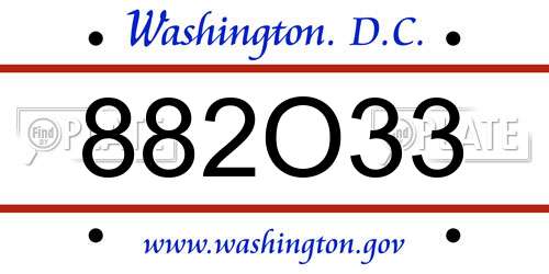 882O33 District Of Columbia License Plate