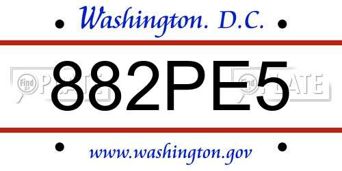 882PE5 District Of Columbia License Plate
