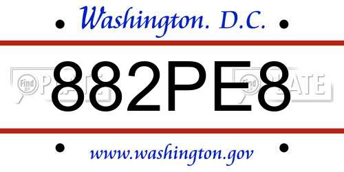 882PE8 District Of Columbia License Plate