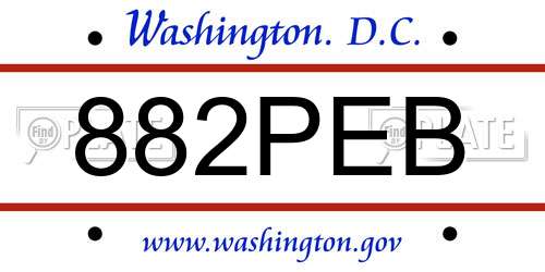 882PEB District Of Columbia License Plate