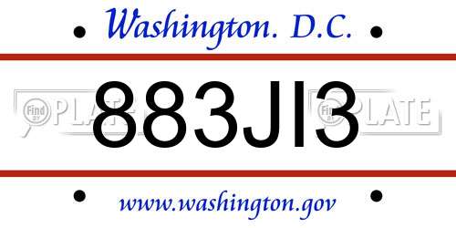 883JI3 District Of Columbia License Plate