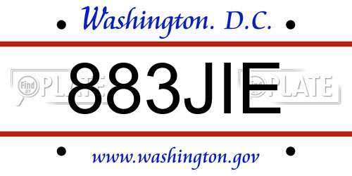 883JIE District Of Columbia License Plate