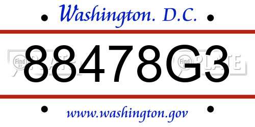 88478G3 District Of Columbia License Plate