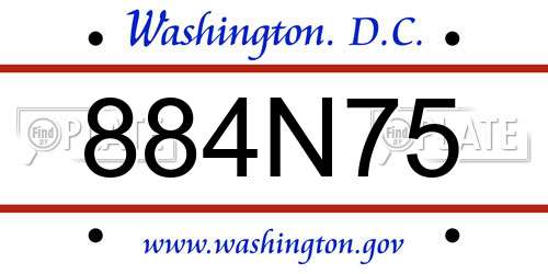 884N75 District Of Columbia License Plate