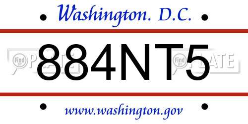 884NT5 District Of Columbia License Plate