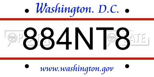 884NT8 District Of Columbia License Plate