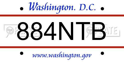 884NTB District Of Columbia License Plate