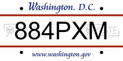 884PXM District Of Columbia License Plate