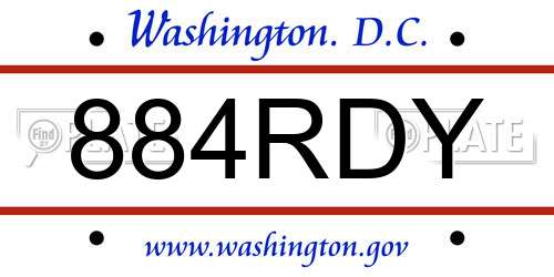 884RDY District Of Columbia License Plate