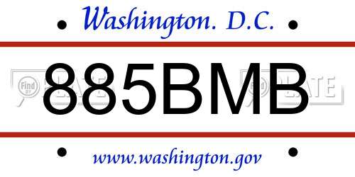 885BMB District Of Columbia License Plate