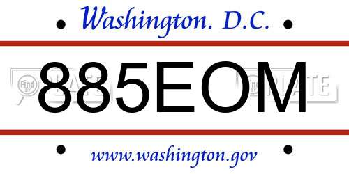 885EOM District Of Columbia License Plate