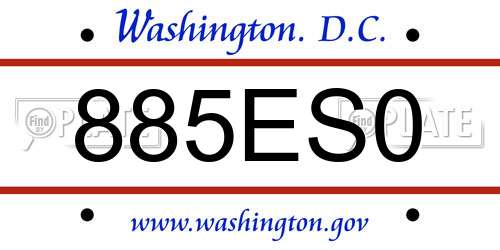885ES0 District Of Columbia License Plate