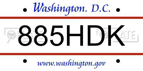 885HDK District Of Columbia License Plate