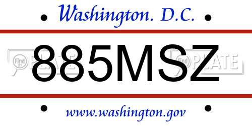 885MSZ District Of Columbia License Plate