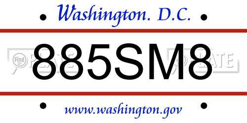 885SM8 District Of Columbia License Plate
