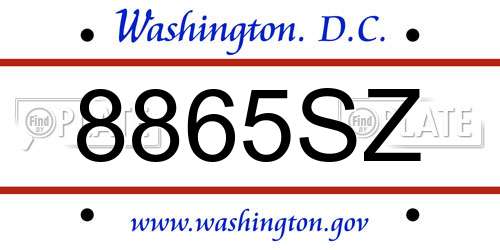 8865SZ District Of Columbia License Plate