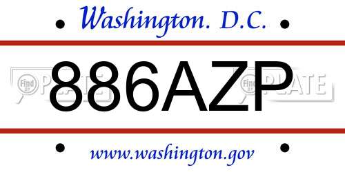 886AZP District Of Columbia License Plate
