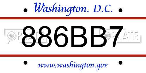 886BB7 District Of Columbia License Plate