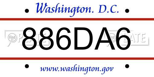 886DA6 District Of Columbia License Plate