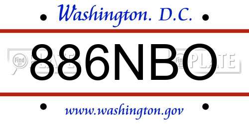886NBO District Of Columbia License Plate
