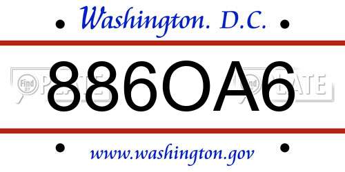 886OA6 District Of Columbia License Plate