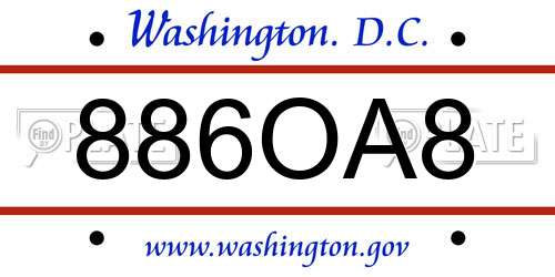 886OA8 District Of Columbia License Plate