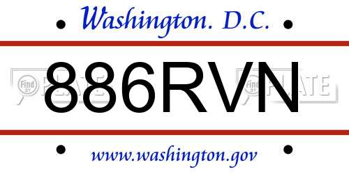 886RVN District Of Columbia License Plate