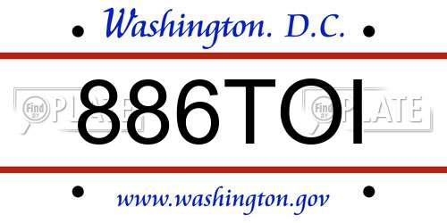 886TOI District Of Columbia License Plate