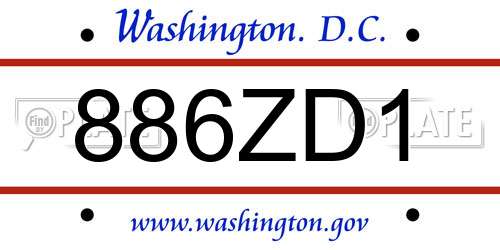 886ZD1 District Of Columbia License Plate