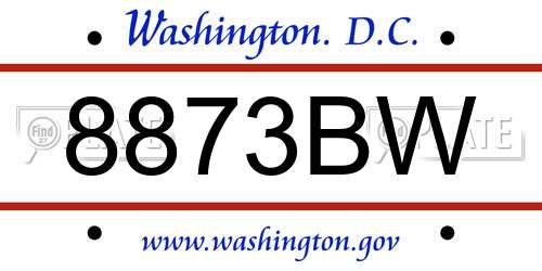 8873BW District Of Columbia License Plate