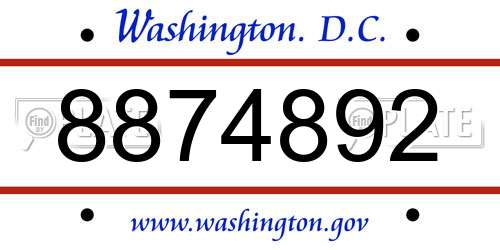 8874892 District Of Columbia License Plate