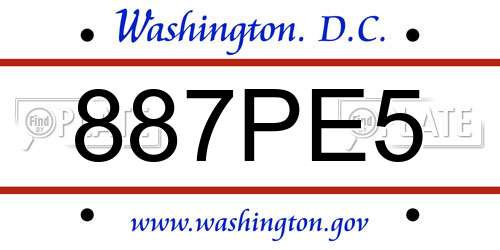 887PE5 District Of Columbia License Plate