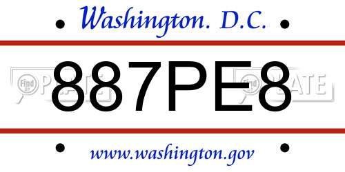 887PE8 District Of Columbia License Plate