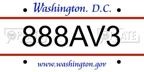 888AV3 District Of Columbia License Plate