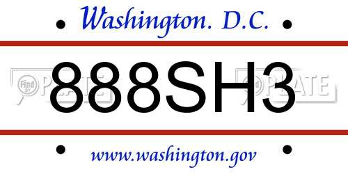 888SH3 District Of Columbia License Plate